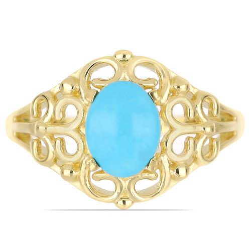 BUY NATURAL BLUE TURQUOISE GEMSTONE GOLD PLATED RING IN 925 SILVER